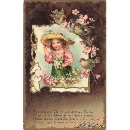 n°27247 - Carte Gaufrée - Clapsaddle - Fillette près d'oiseaux