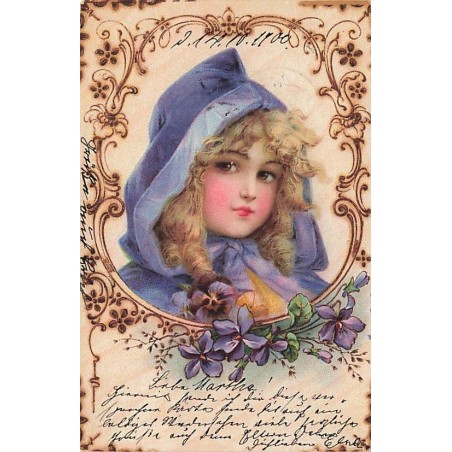n°27249 - Fantaisie - Clapsaddle -  Fillette portant une cape violette