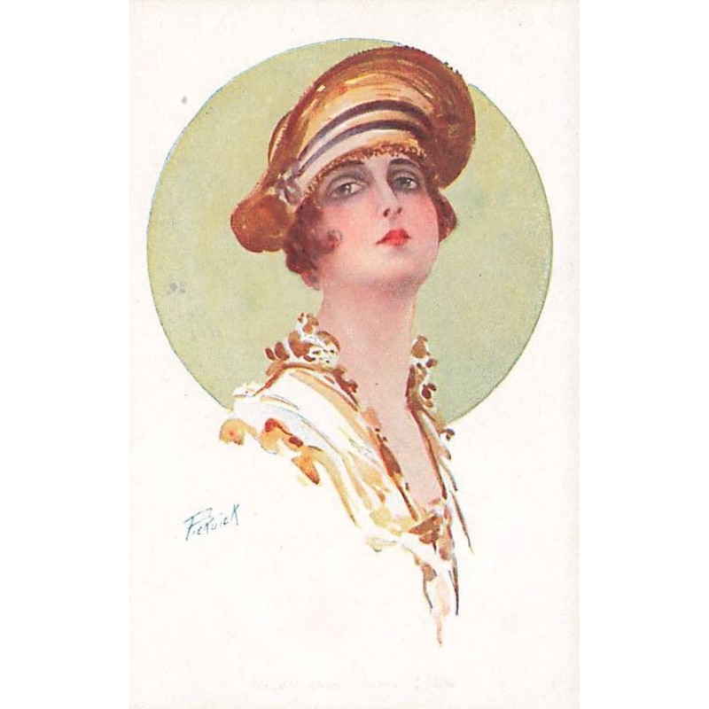 n°27256 - Illustrateur - Pickuick - Jeune femme rousse portant un rouge à lèvres rouge et un chapeau