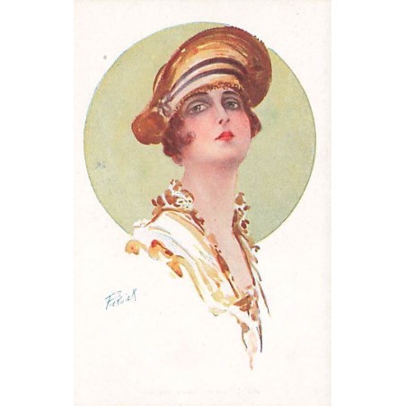 n°27256 - Illustrateur - Pickuick - Jeune femme rousse portant un rouge à lèvres rouge et un chapeau
