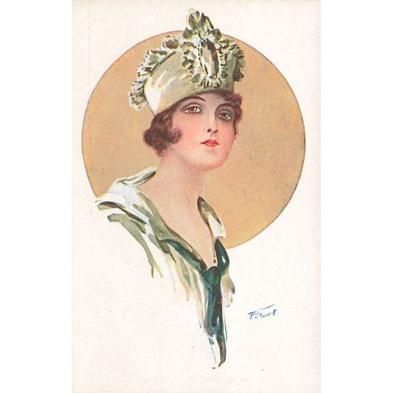 n°27257 - Illustrateur - Pickuick - Jeune femme brune portant un chapeau et une tenue verte