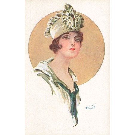 n°27257 - Illustrateur - Pickuick - Jeune femme brune portant un chapeau et une tenue verte