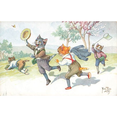 n°27260 - Illustrateur - Arthur Thiele - Chats habillés chassant les papillons