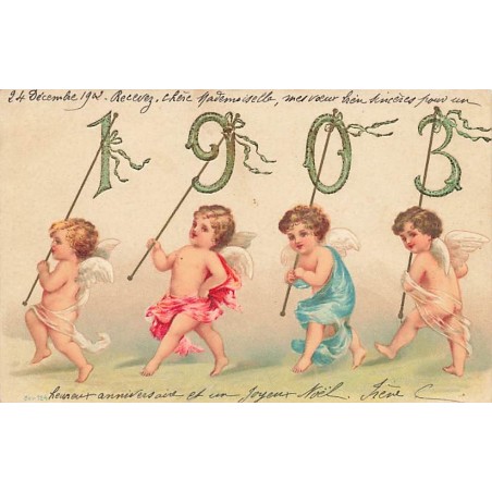 n°27269 - Carte Gaufrée - Clapsadde - Nouvel An - 1903 - Anges défilant