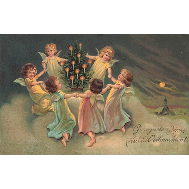 n°27282 - Carte Gaufrée - Noël - Gesegnete Weihnachten - Anges faisant une ronde autour d'un sapin