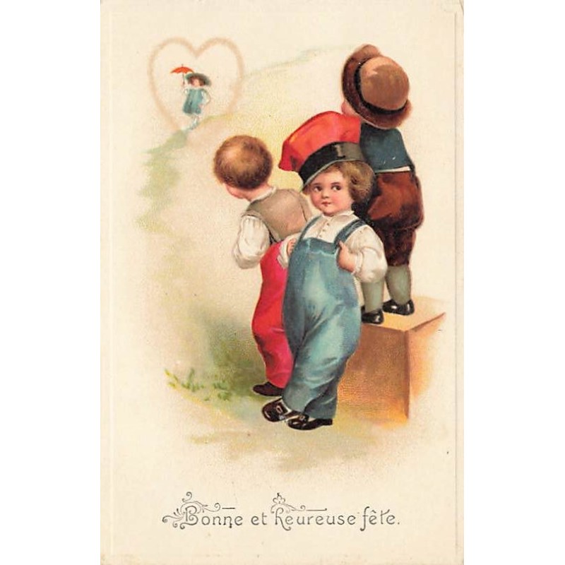n°27291 - Bonne et Heureuse Fête - Clapsaddle - Garçons attendant une fillette
