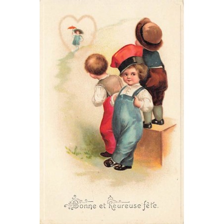 n°27291 - Bonne et Heureuse Fête - Clapsaddle - Garçons attendant une fillette