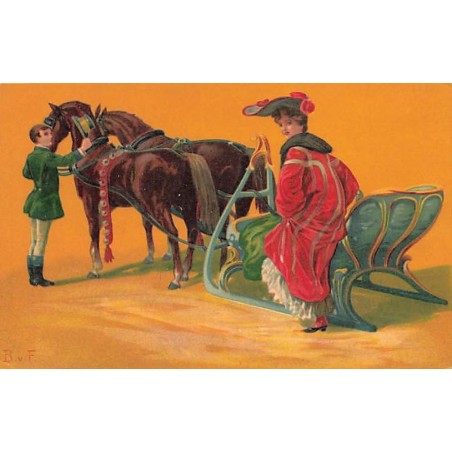 n°27298 - Fantaisie- BvF - Femme montant dans un traîneau