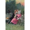 n°27303 - Animaux habillés - Schröpler - Chat espionnant un couple de chat assis sur un banc