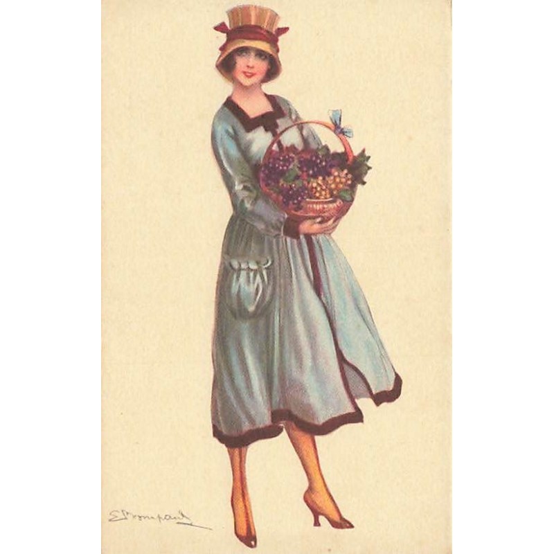 n°27306 - Illustrateur - S. Bompard - Jeune femme portant un panier rempli de raisins