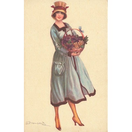 n°27306 - Illustrateur - S. Bompard - Jeune femme portant un panier rempli de raisins
