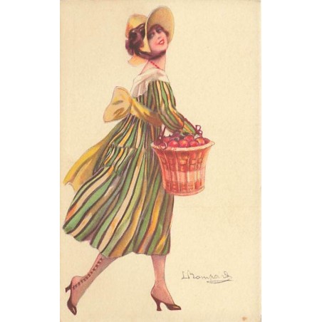 n°27308 - Illustrateur - S. Bompard - Jeune femme portant un panier rempli de pommes