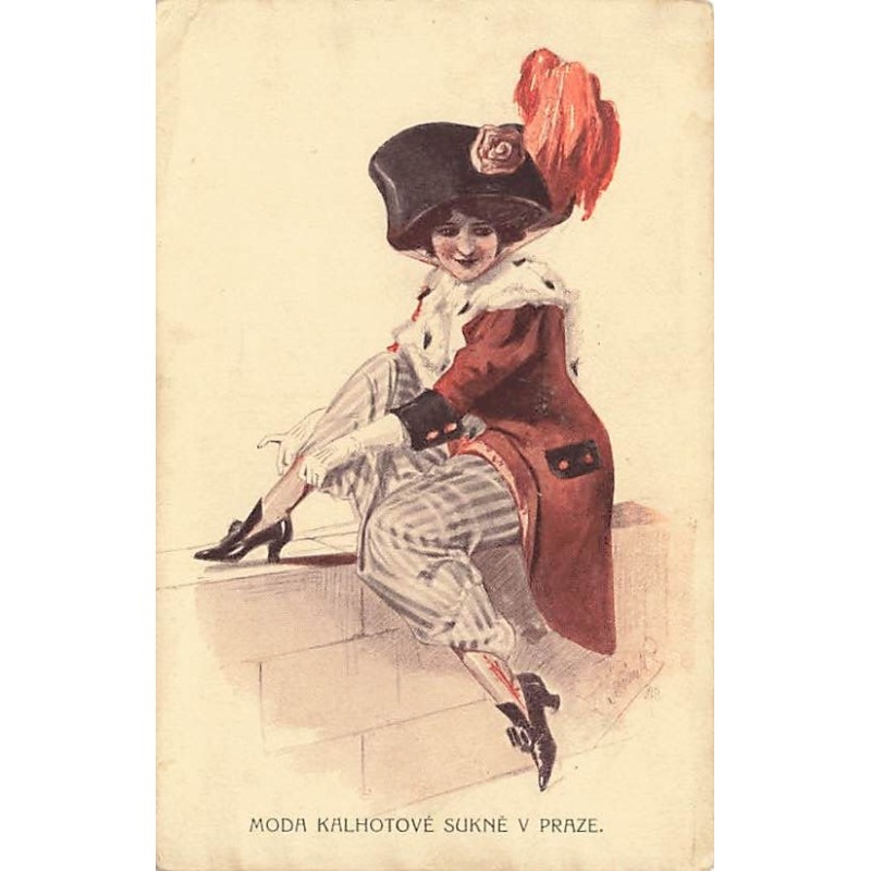 n°27309 - Illustrateur - Moda Kalhotové sukné v PRaze - Femme remettant une chaussure