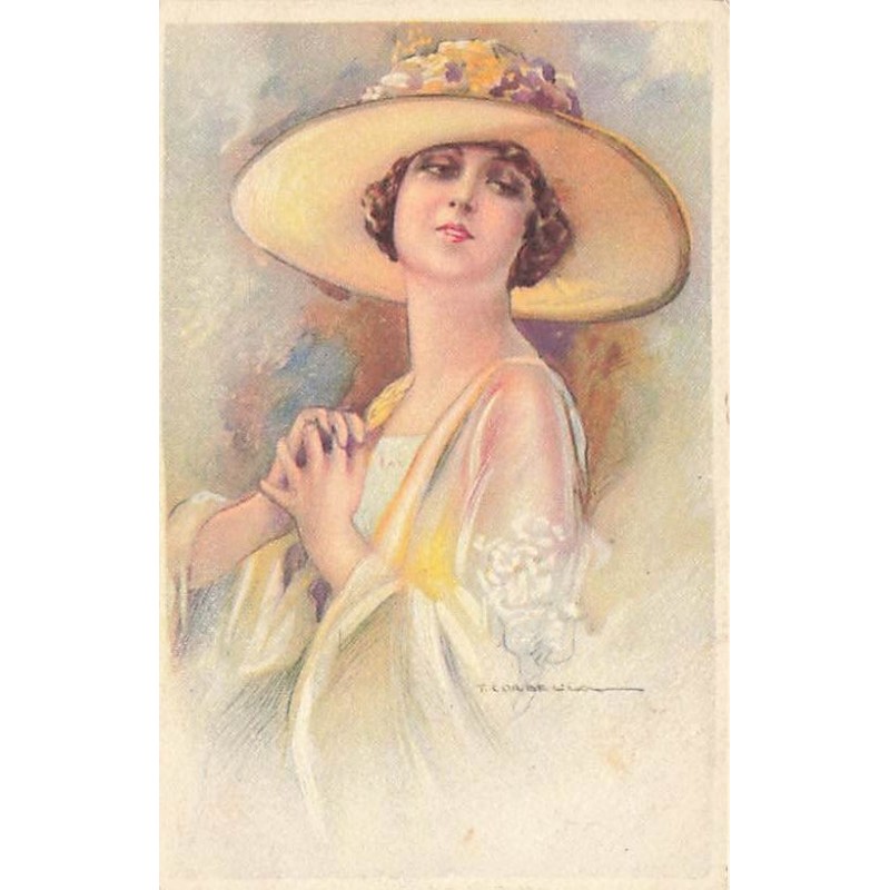n°27311 - Illustrateur - T. Corbella - Jeune femme portant un chapeau agrémenté de fleurs