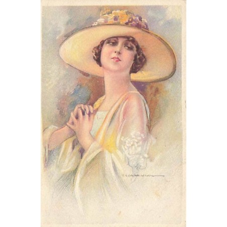 n°27311 - Illustrateur - T. Corbella - Jeune femme portant un chapeau agrémenté de fleurs