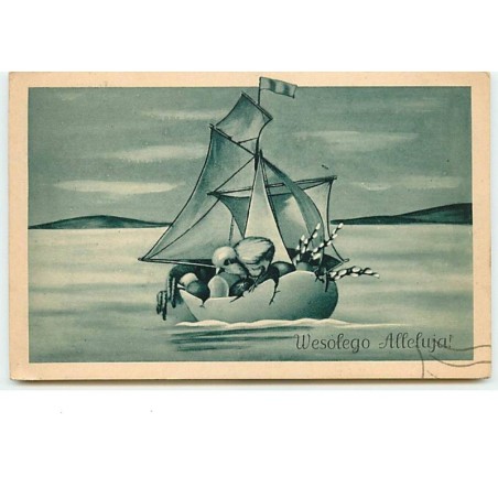 n°13044 - Wesolego Alleluja - Poussins dans un bateau fait avec un oeuf