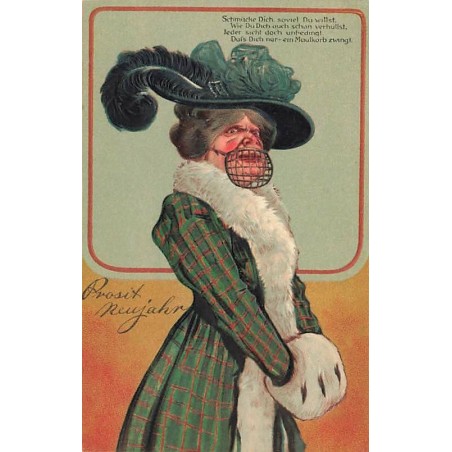n°27317 - Carte Gaufrée - Série 8851 - Prosit Neujahr - Vieille femme portant une muselière