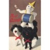 n°27320 - Oilette - Prosit Neujahr - Bonhomme de Neige humanisé jouant du tambour debout sur le dos de deux chiens