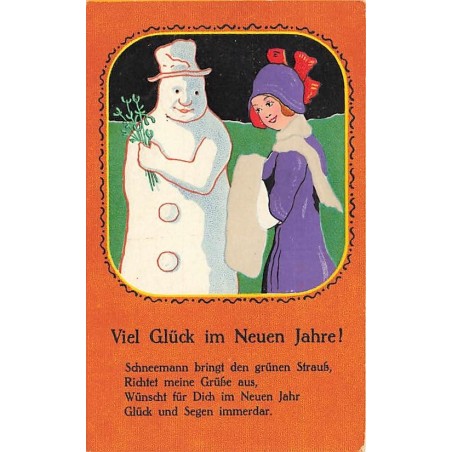 n°27323 - Nouvel An - Viel Glück im Neuen Jahre - Jeune femme parlant avec un bonhomme de neige