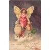 n°27326 - Carte Gaufrée - Nouvel An - 1904 - Fée avec un cochon, et un sac de pièces humanisé