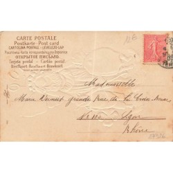 n°27326 - Carte Gaufrée - Nouvel An - 1904 - Fée avec un cochon, et un sac de pièces humanisé