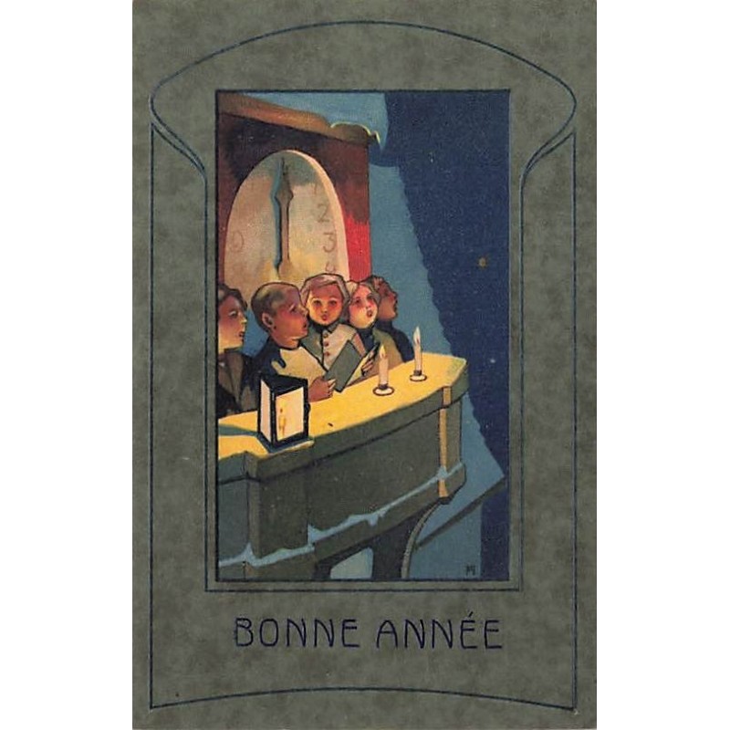 n°27327 - Carte Gaufrée - Bonne Année - Enfants chantant sur un balcon