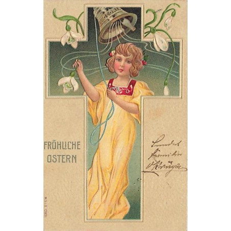 n°27331 - Carte Gaufrée - MSIB 13851 -Fröhliche Ostern - Fillette faisant sonner une cloche