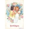 n°27332 - Carte Gaufrée - Buona Pasqua - Anges, l'un priant, l'autre lui chuchotant à l'oreille