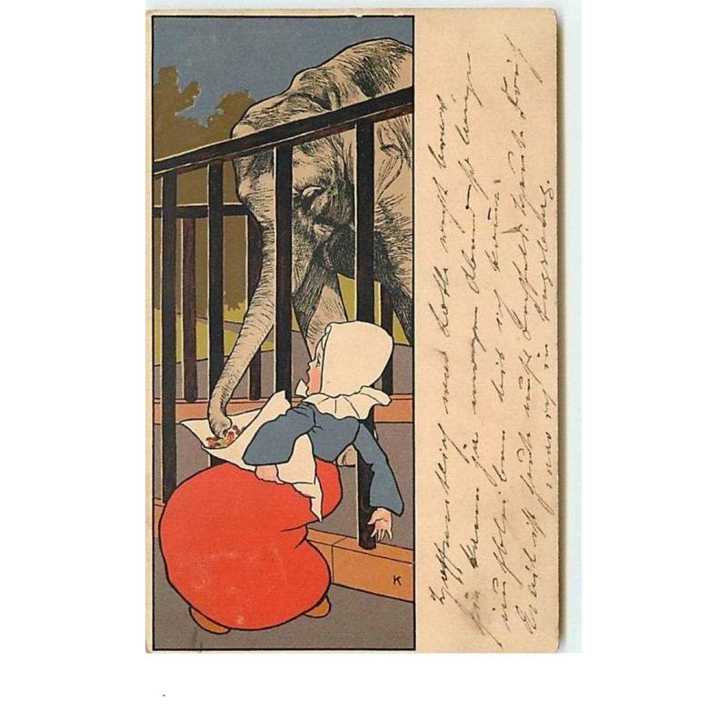 n°13047 - Meissner & Buch - Elephant mangeant des friandises tenues par une fillette