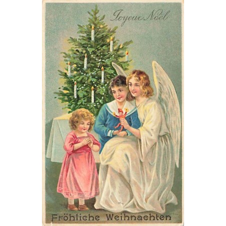 n°27335 - Carte Gaufrée - MSIB 15319 - Joyeux Noël - Ange Gardien avec des enfants près d'un sapin