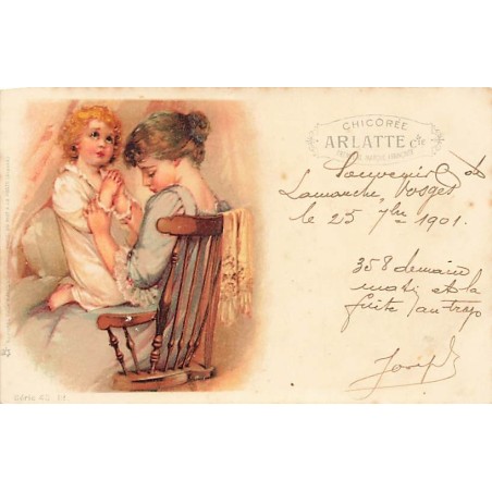 n°27347 - Raphael Tuck - Chicorée Arlatte - Fillette priant sur les genoux d'une jeune fille endormie