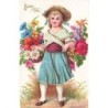 n°27350 - Carte Gaufrée - Fantaisie - Bonne Fête - Jeune fille portant des paniers remplis de fleurs