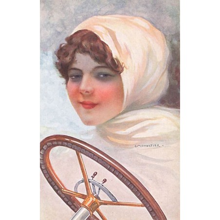 n°27355 - Illustrateur - C. Monestier - Jeune femme souriante avec un foulard sur les cheveux