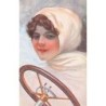 n°27355 - Illustrateur - C. Monestier - Jeune femme souriante avec un foulard sur les cheveux