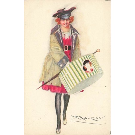 n°27356 - Illustrateur - L.A. Mauzan - Jeune femme portant une boite à chapeau