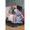 n°27357 - Schröpler - Animaux habillés - Couple de chats veillant sur leur petit dans un berceau