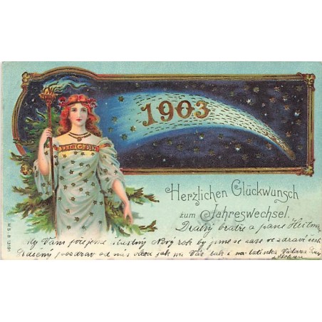 n°27364 - Carte Gaufrée - Nouvel An - MSIB 13191 - 1903 - Ange Gardien - Comète