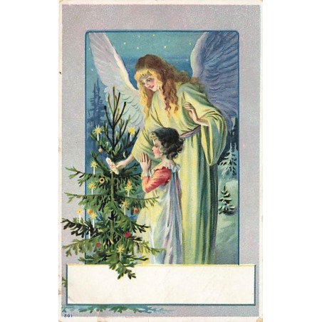 n°27375 - Noël - Ange Gardien près d'un sapin, et d'une fillette priant