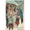 n°27380 - Carte Gaufrée - Veselé Vanoce - Enfants achetant des jouets à un Ange
