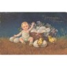 n°27382 - E. Colombo - Joyeuses Pâques - Bébé assis près d'un panier rempli d'oeufs
