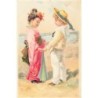 n°27386 - Fantaisie - Un garçon et une jeune fille en kimono sur une plage