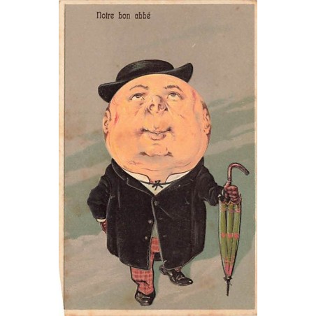 n°27391 - Carte Gaufrée - Surréalisme - Notre bon abbé - Homme avec une tête en forme de lune