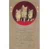 n°27396 - Carte Gaufrée - Animaux - Trois chats dans un médaillon - Cat