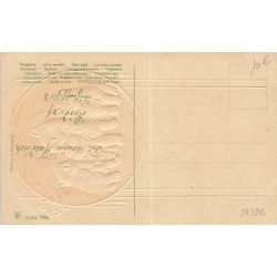 n°27396 - Carte Gaufrée - Animaux - Trois chats dans un médaillon - Cat