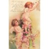 n°27398 - Clapsaddle - Deux anges, l'un postant une lettre, l'autre tenant l'échelle en fleurs