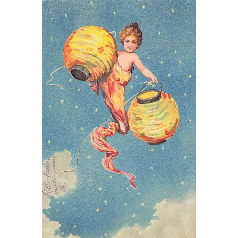 n°27399 - Carte Gaufrée - Serie 3635 - Un enfant portant deux lampions