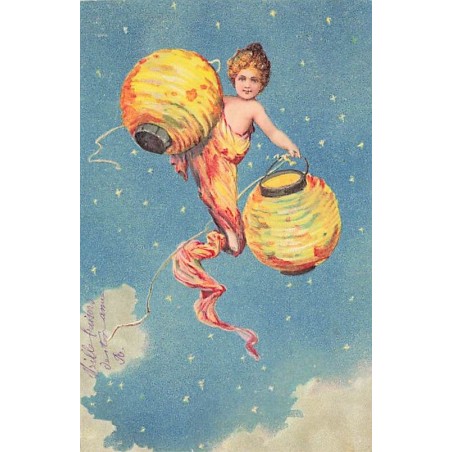 n°27399 - Carte Gaufrée - Serie 3635 - Un enfant portant deux lampions