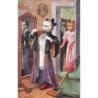n°27401 - Fantaisie - Animaux habillés, humanisés - Chat en tenue de bonne, essayant un manteau - Style Arthur Thiele