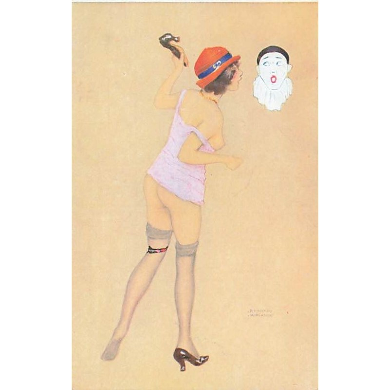 n°27404 - Illustrateur R. Kirchner - La Colère - Les Péchés Capitaux - Jeune femme en tenue légère et Pierrot