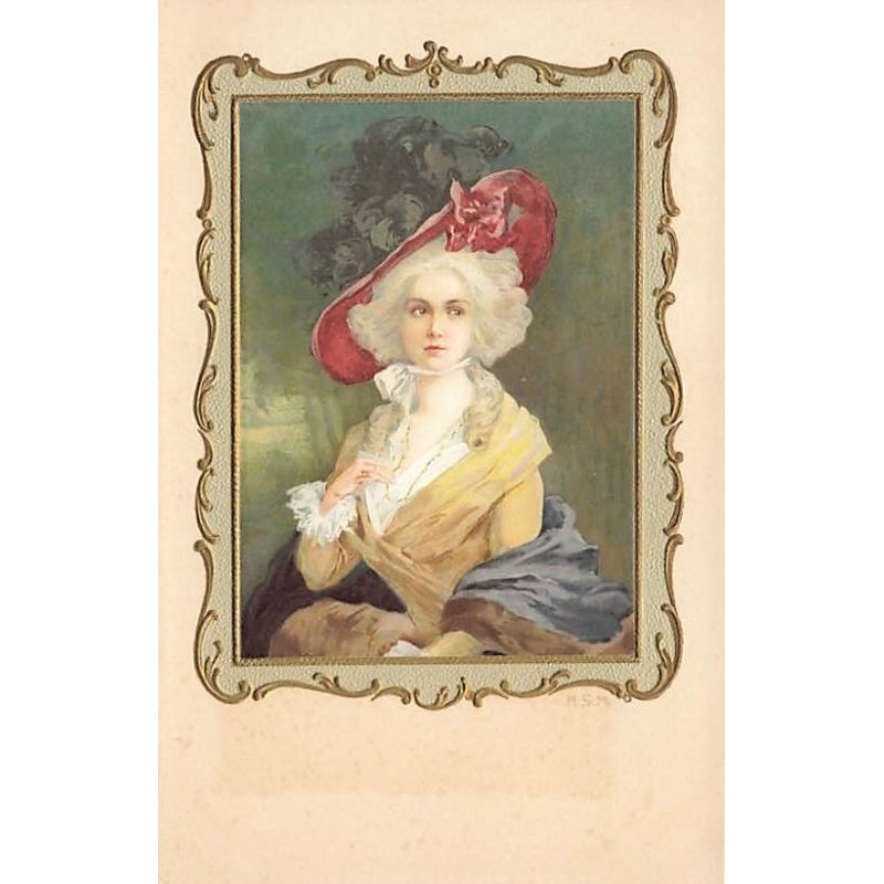 n°27407 - Illustrateur MSM - Portrait d'une jeune femme dans un cadre style victorien